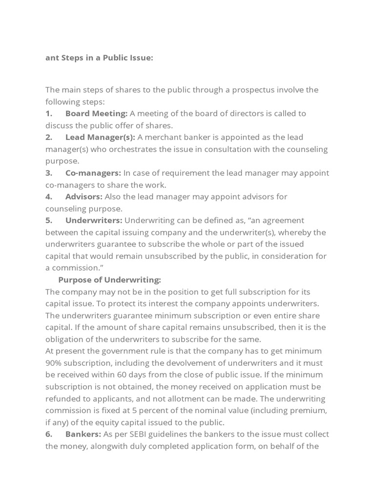 Public Issue Management Steps | PDF | Underwriting | Banks