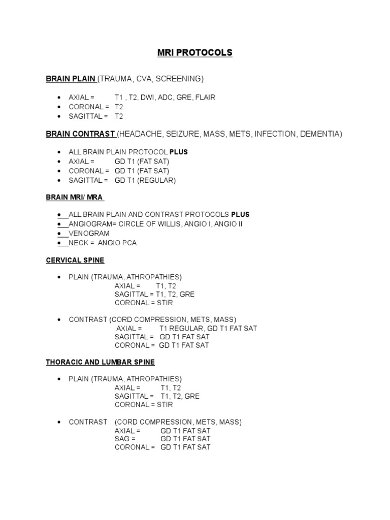 Comprehensive MRI Protocols Guide | PDF