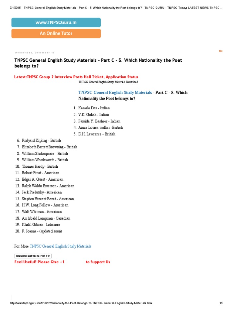 TNPSC General English Study Materials - Part C - 5.pdf | Poets