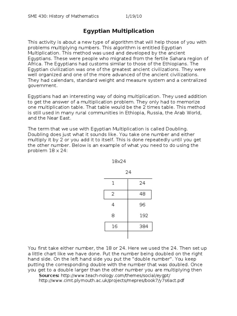 Egyptian Multiplication Explained | PDF | Multiplication | Applied ...