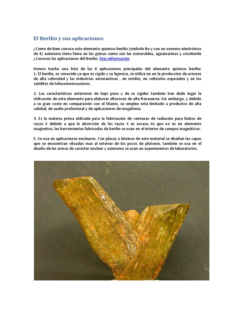 El Berilio y Sus Aplicaciones | PDF