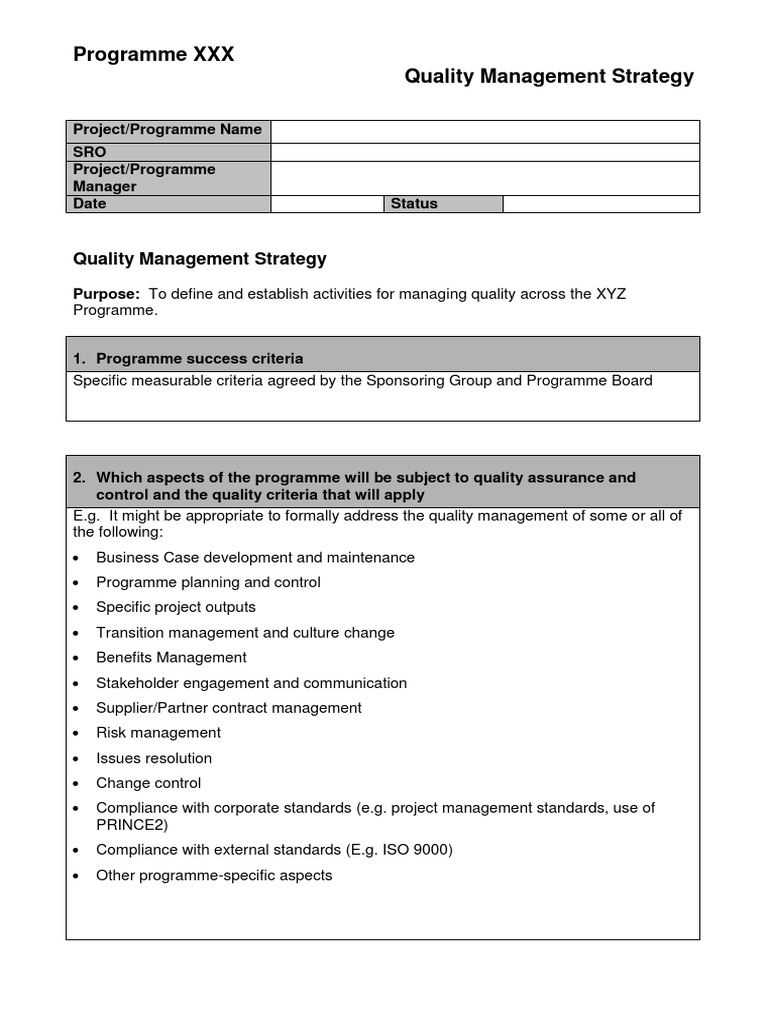 Quality Management Strategy Overview | PDF | Technology & Engineering