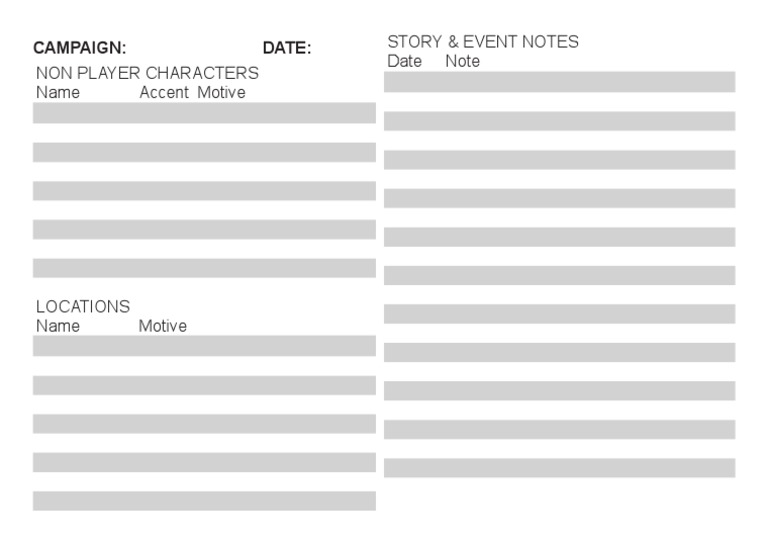 GM Campaign Notes Sheet | PDF | Role Playing Games | Role Playing