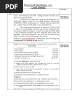 Problems on Cost Sheet