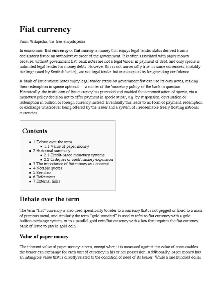 Fiat Currency - Wikipedia, The Free Encyclopedia | Fiat Money | Legal Tender