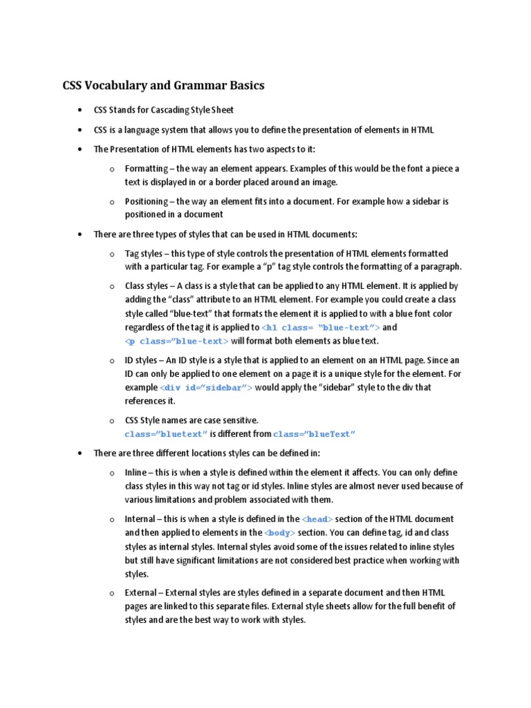CSS Vocabulary and Grammar Basics | Html Element | Cascading Style Sheets