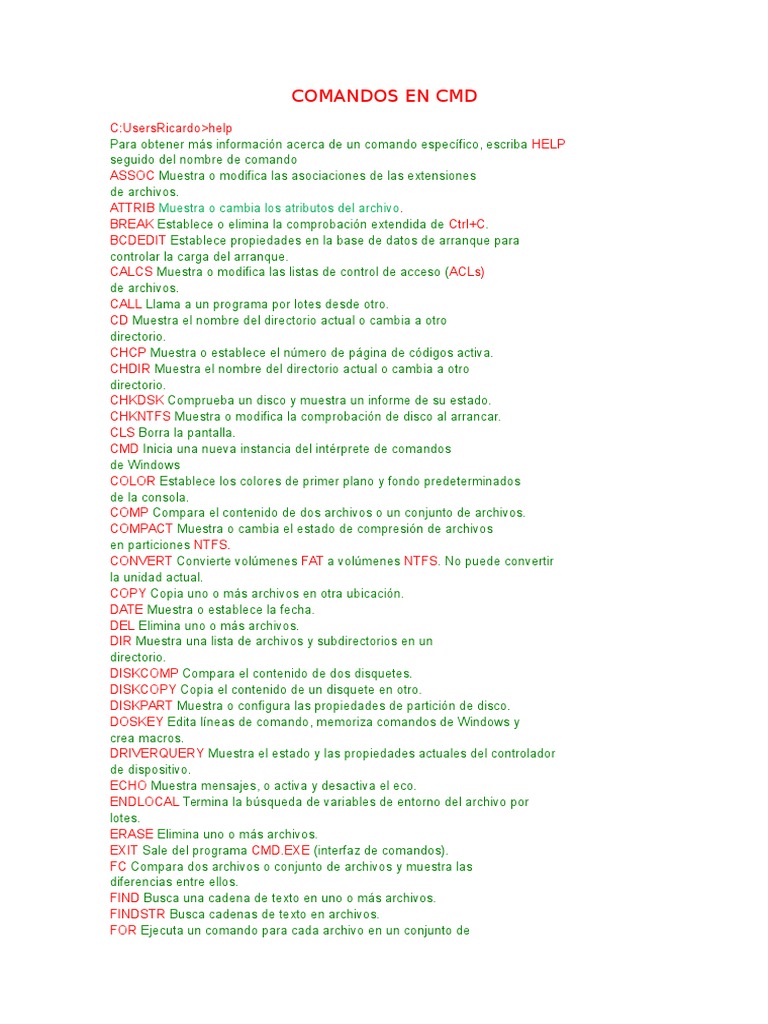 50 Comandos Básicos de CMD | PDF | Archivo de computadora | Tecnología ...