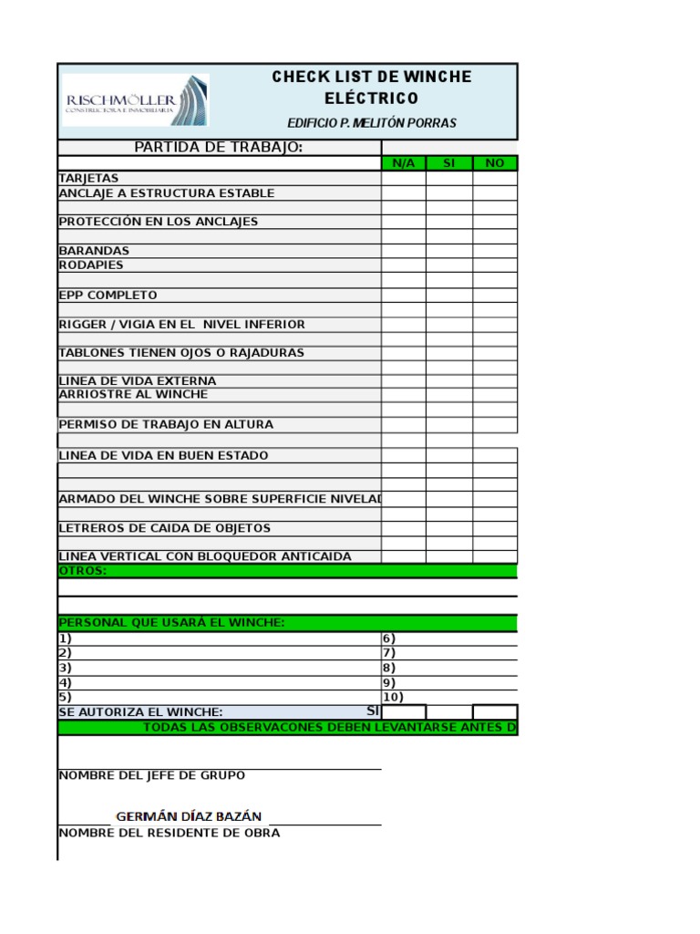 Check List Verificación de Winche