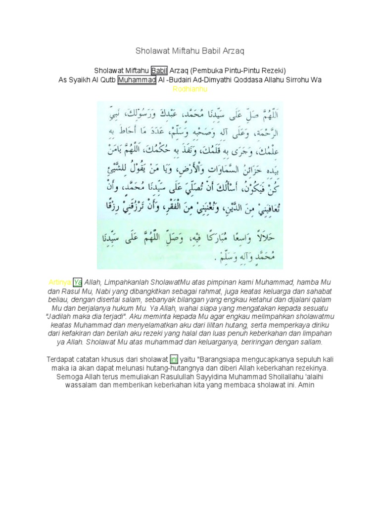 Sholawat Miftahu Babil Arzaq