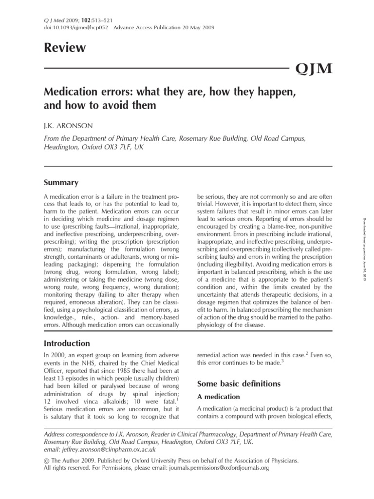 Understanding Medication Errors | PDF | Medical Prescription | Medical ...