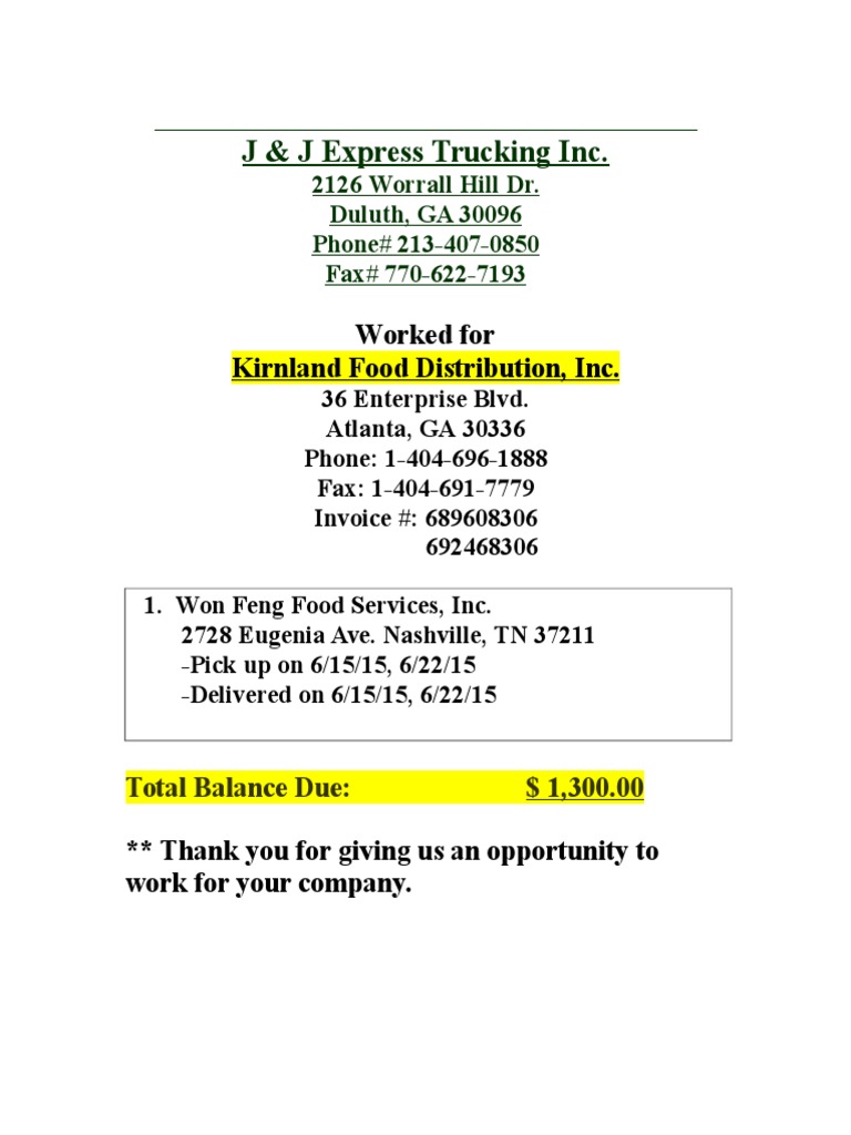 J & J Express Trucking Invoice Details | PDF | Politics