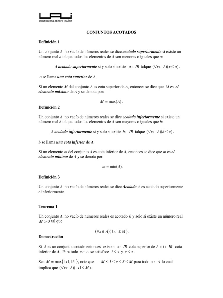 Conjuntos Acotados PDF Conjunto (Matemáticas) Prueba matemática