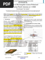 A Design of Rectangular Linear Polarized Microstrip Patch Antenna at 1 GHZ