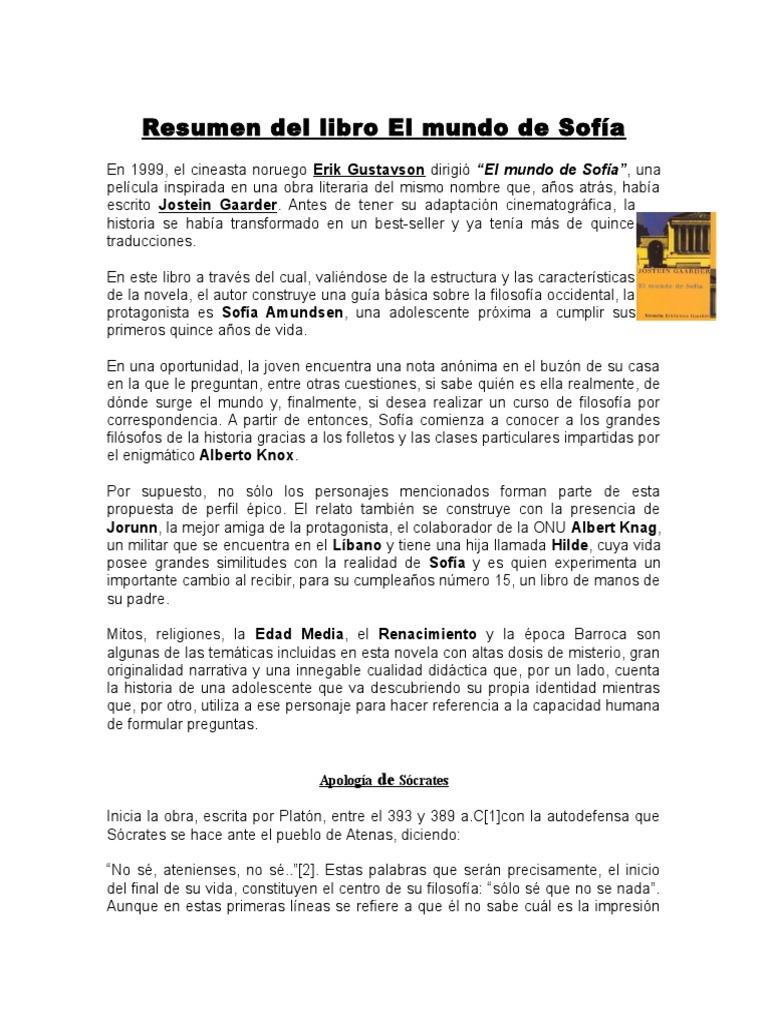 El Mundo De Sofia Analisis Filosofico
