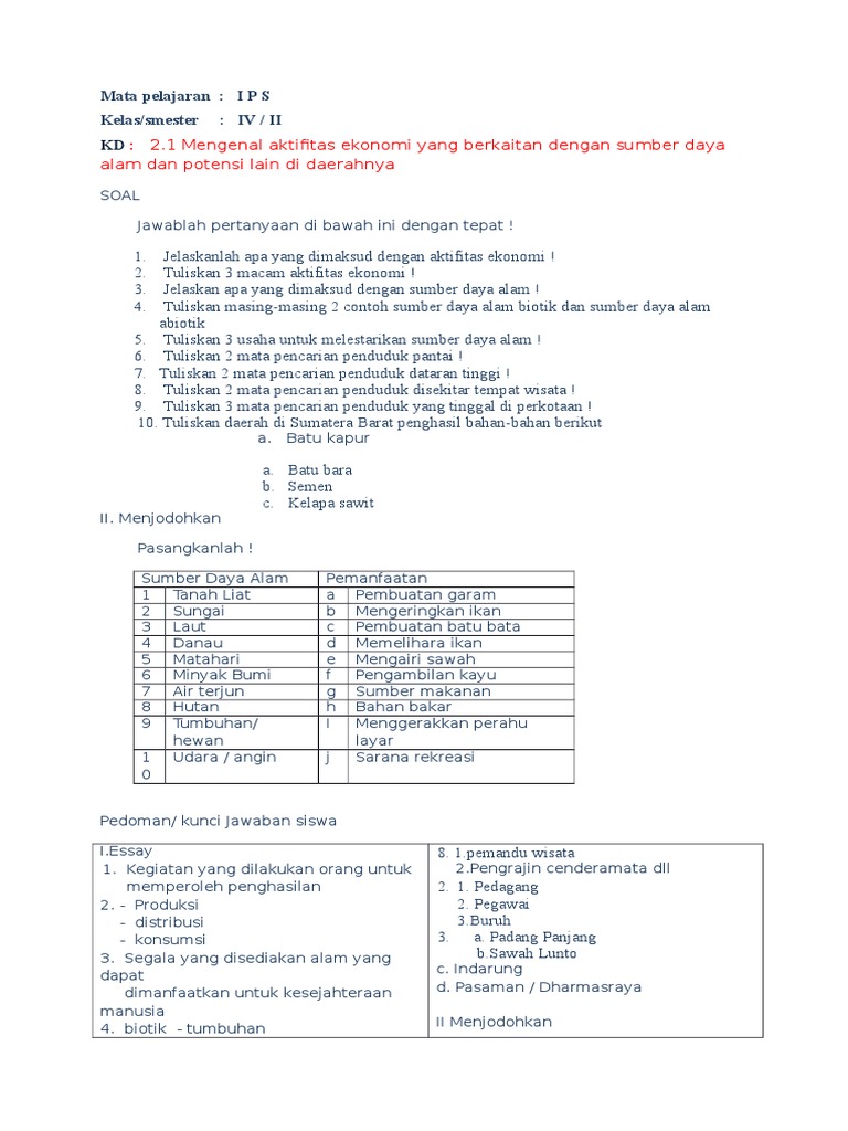 Soal Menjodohkan Bahasa Inggris