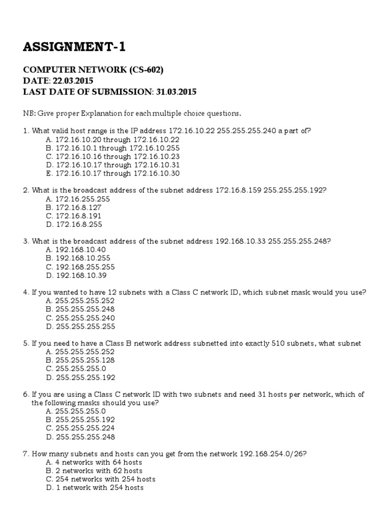 CS-602 Assignment 1: Networking Concepts | PDF | Network Packet ...