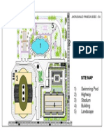 Site Map: 1) Swimming Pool 2) Highway 3) Stadium 4) Building 5) Landscape