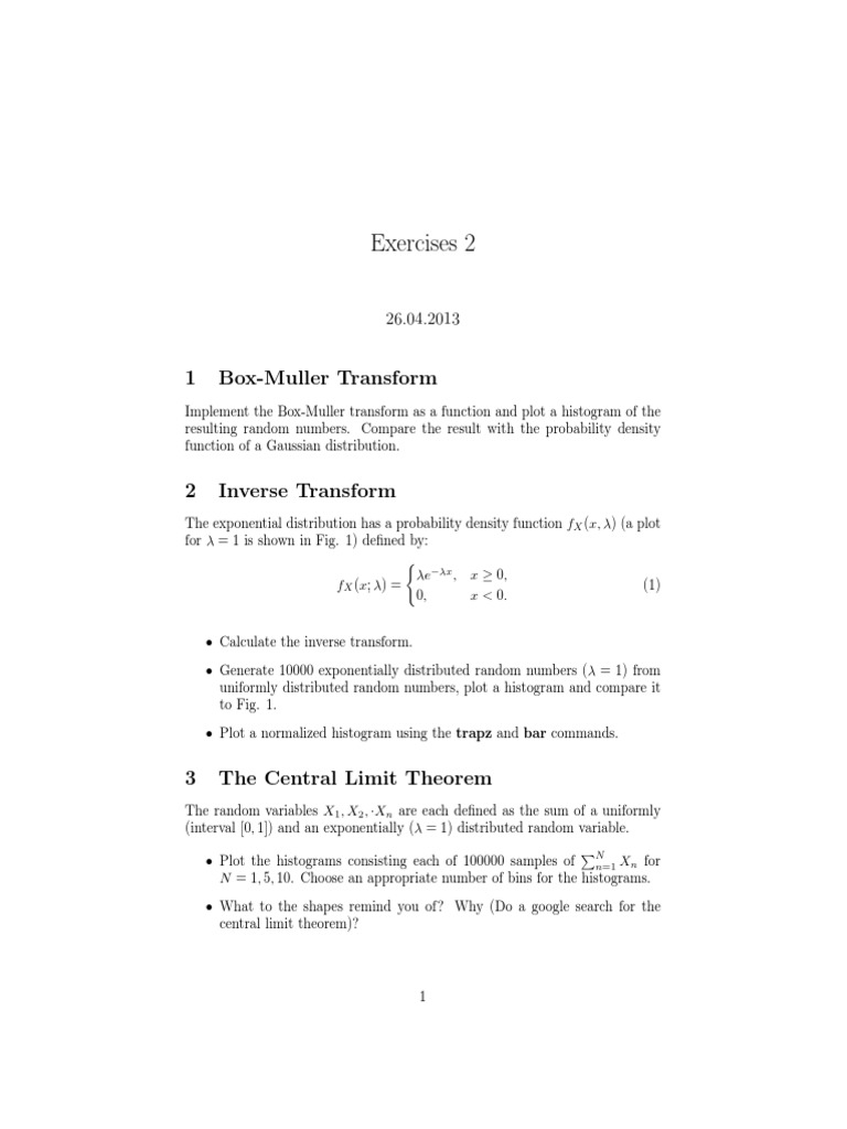 Exercises 2: 1 Box-Muller Transform | PDF | Computers
