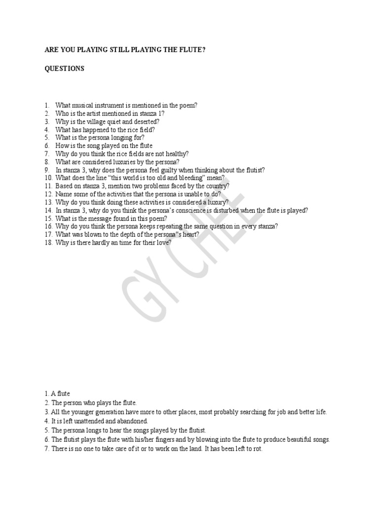Are You Playing Still Playing The Flute? Questions PDF Flute
