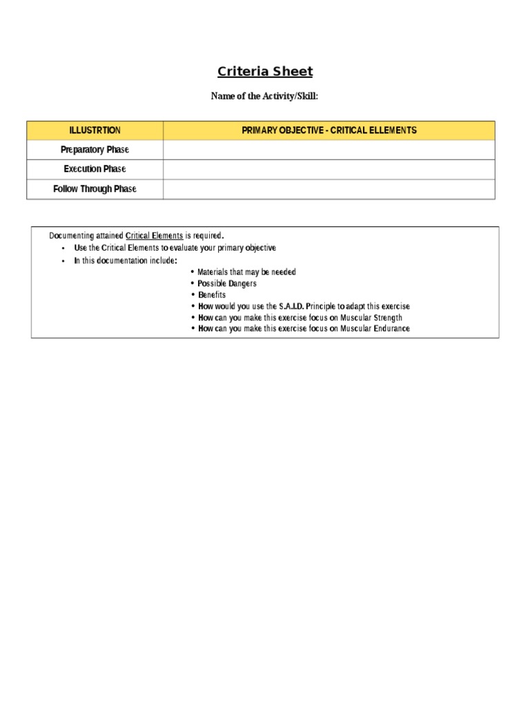 Illustration Activity Criteria Sheet | PDF