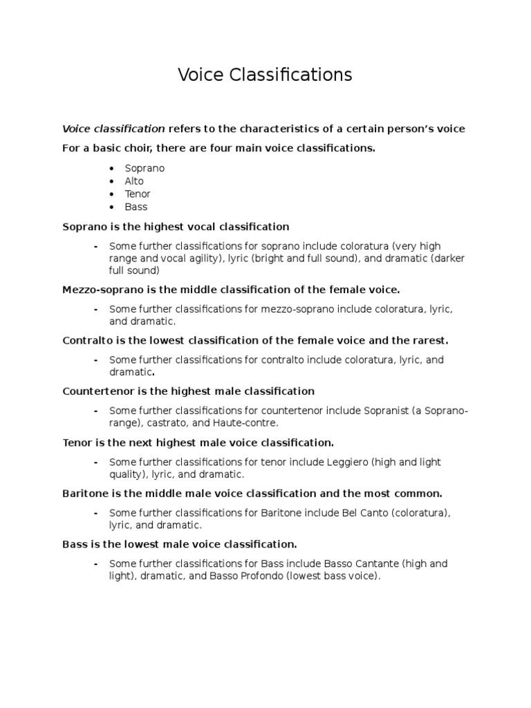 Voice Classifications: Voice Classification Refers To The ...