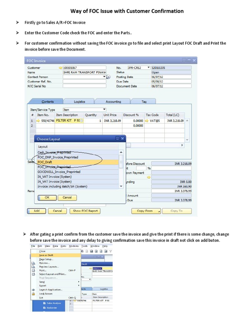 FOC Invoice Process with Customer Confirmation | PDF