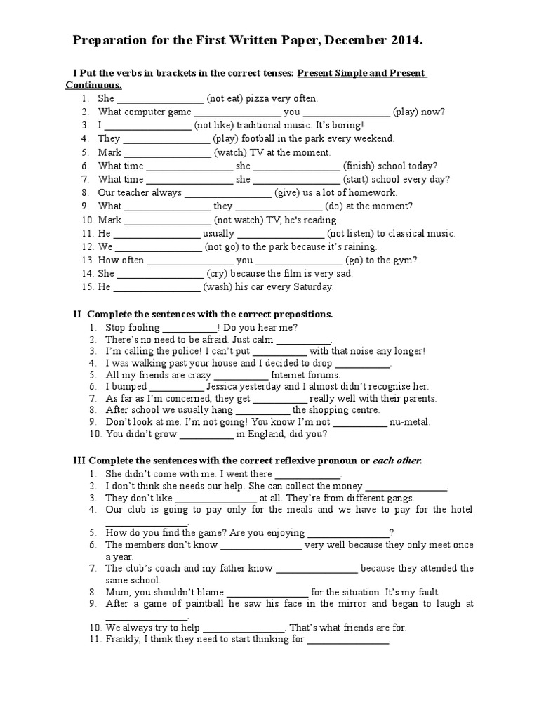 English Grammar Practice Exercises | PDF | Grammatical Tense ...
