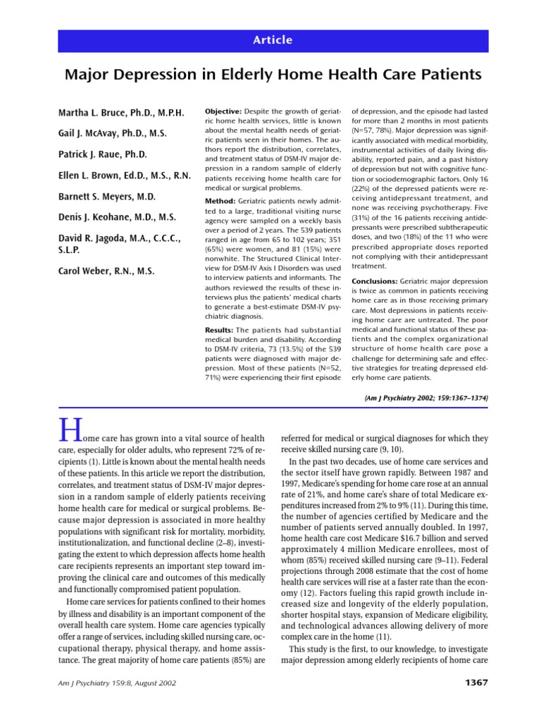 Major Depression in Elderly Home Health Care Patients Article PDF