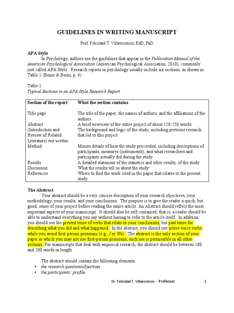APA Manuscript Writing Guidelines | PDF | Citation | Abstract (Summary)