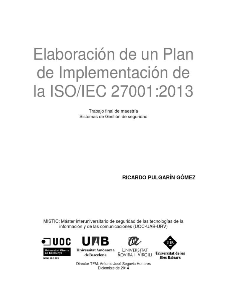 Plan de Implementación ISO 27001 | PDF | Seguridad de información ...