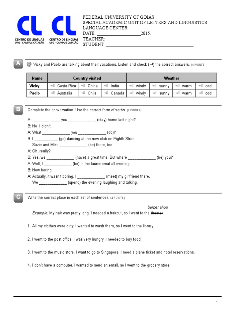 Vacation Conversations and Activities | PDF | Foreign Language Studies