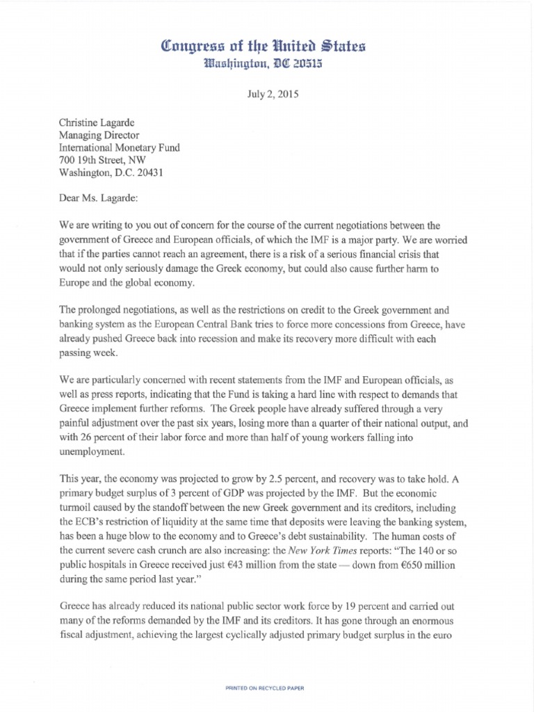 Congressional Letter To Lagarde 070215-1 | PDF