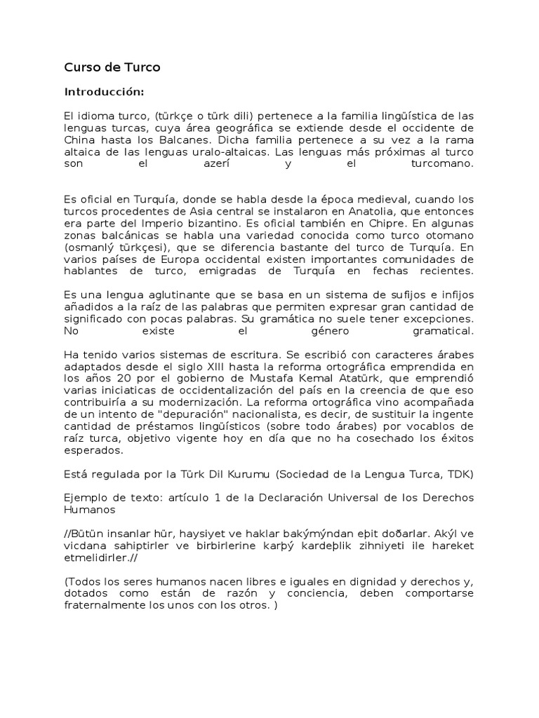 Curso Básico de Idioma Turco | PDF | Familias de idiomas | Morfología ...