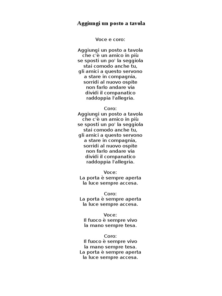 Aggiungi Un Posto A Tavola Spartito Pdf
