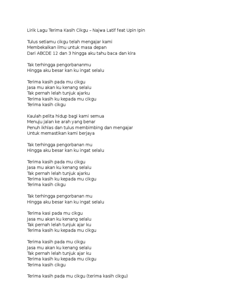 35 Trend Terbaru Lirik Lagu Upin Ipin Terima Kasih Cikgu Blog De Marino