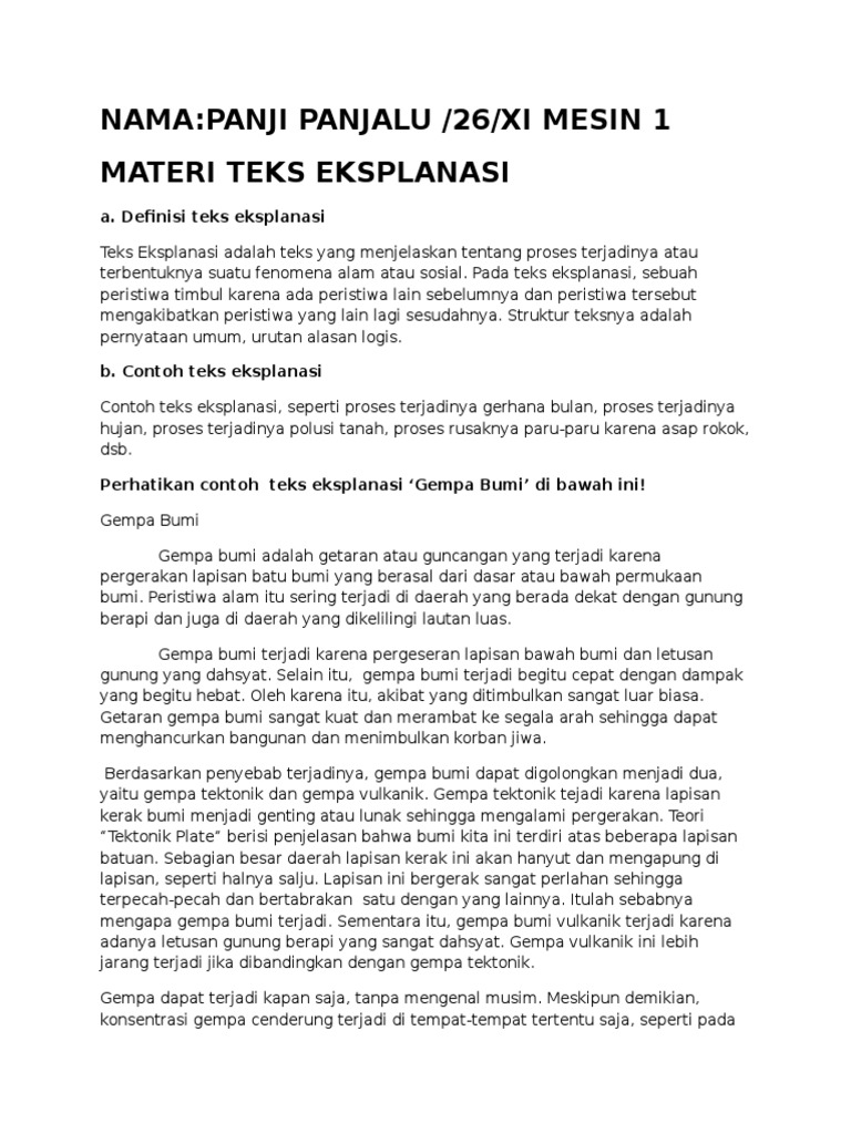 Contoh Teks Eksplanasi Tentang Gempa Bumi Di Palu