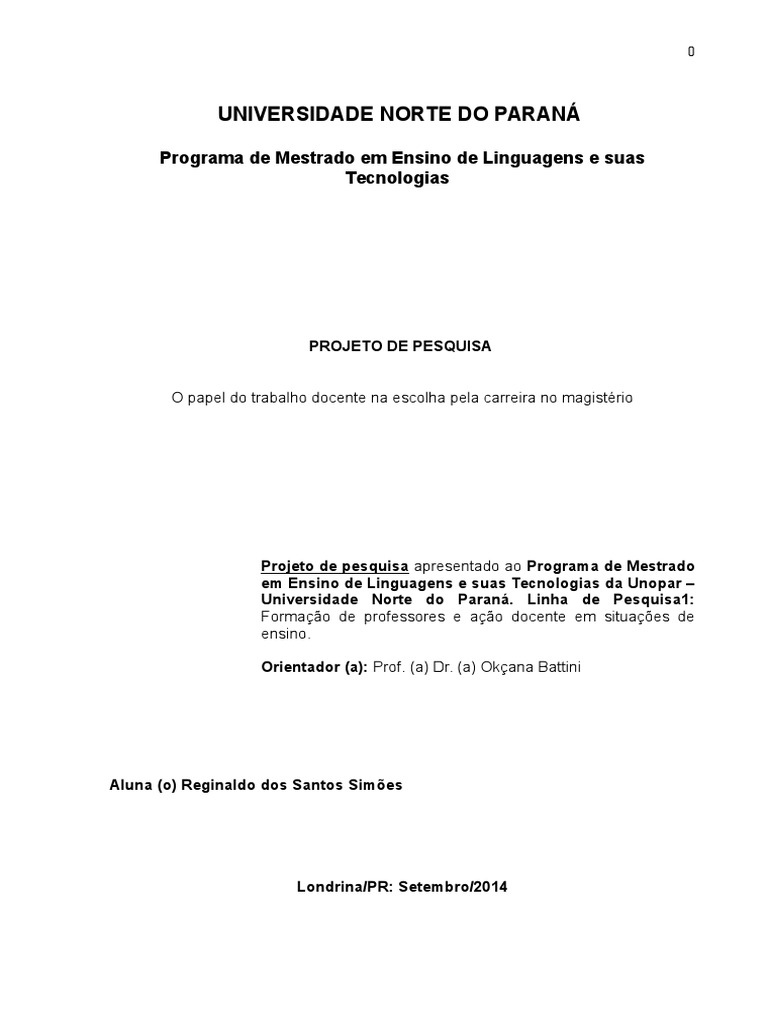Mestrado Modelo de Projeto de Pesquisa