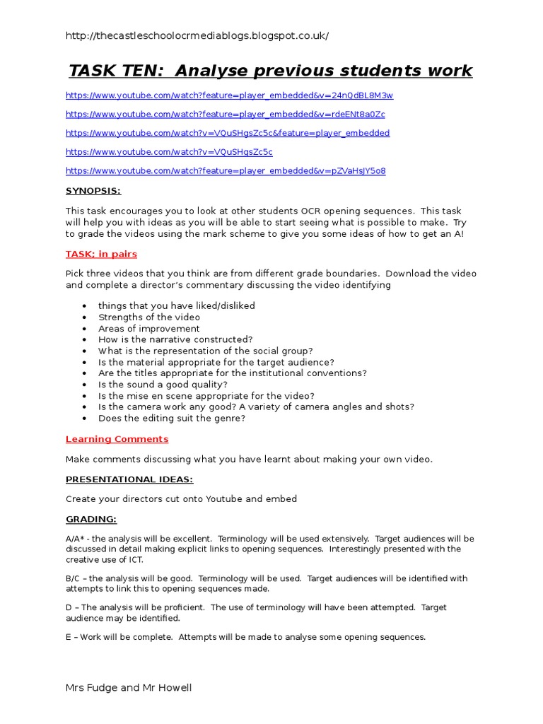 TASK 10 - Analyse A Previous Students Work | PDF | Career & Growth ...