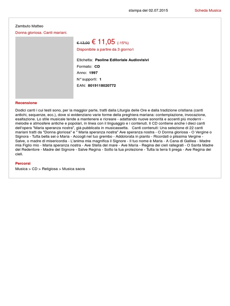 Donna Gloriosa Canti Mariani