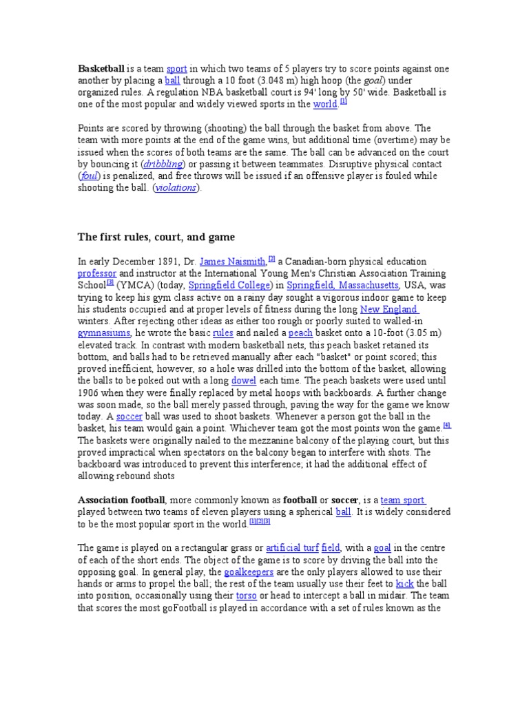 Basketball: A Team Sport Overview | PDF | Association Football | Teams