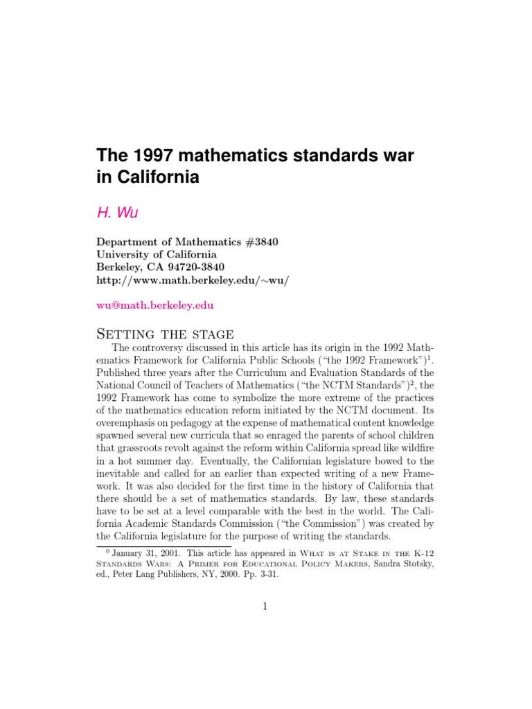 California's 1997 Math Standards Controversy | PDF | Function ...