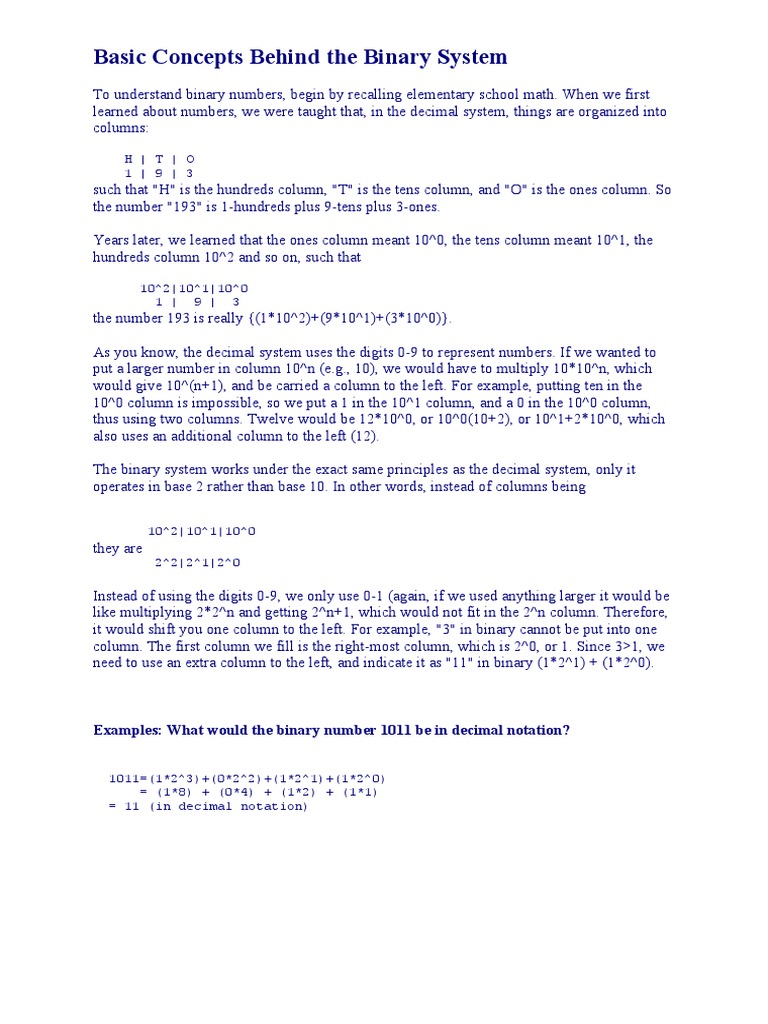 Basic Concepts Behind The Binary System | PDF | Multiplication ...