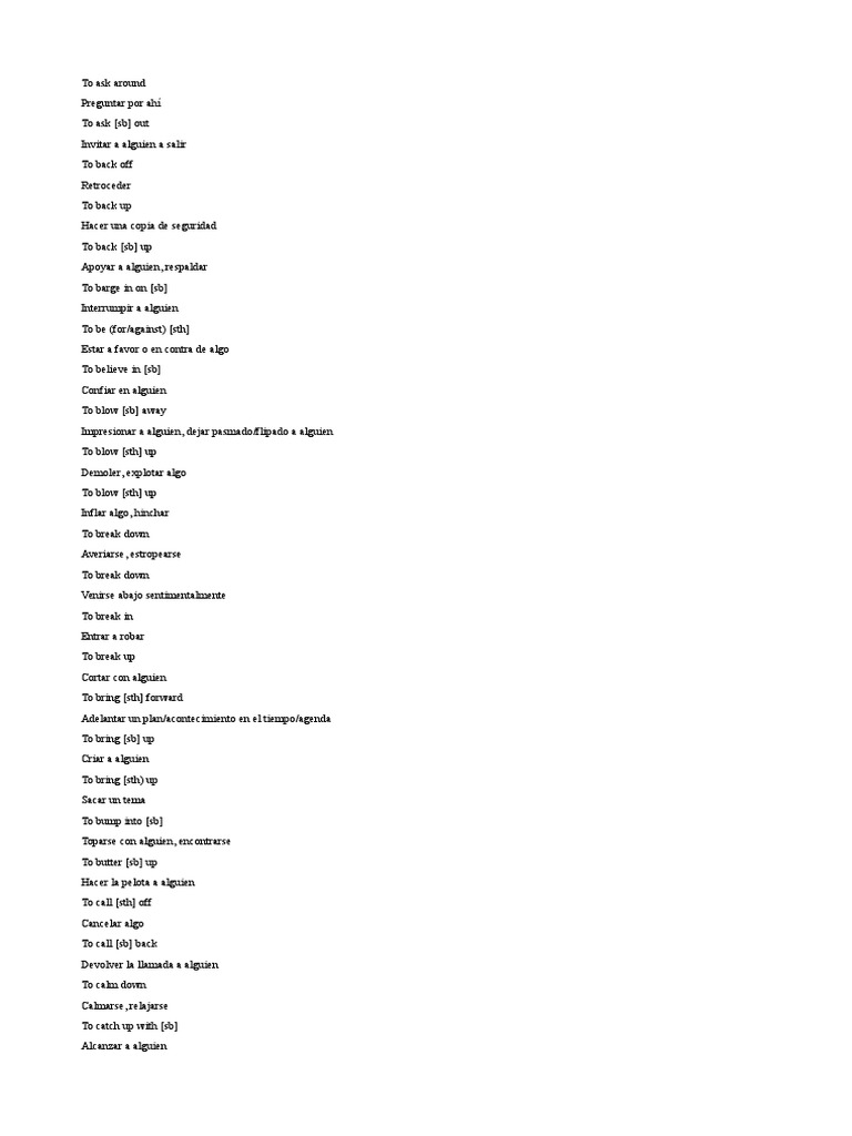 Lista de Phrasal Verbs en Inglés y Español | PDF | Ocio