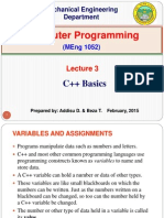 MEng 1052 C++ Basics Variables Assignments I/O