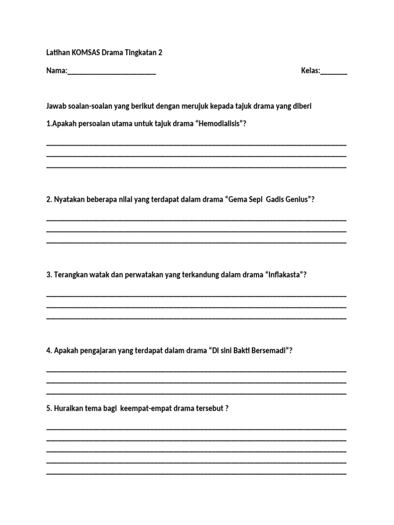 Latihan Komsas Drama Tingkatan 2 Pdf