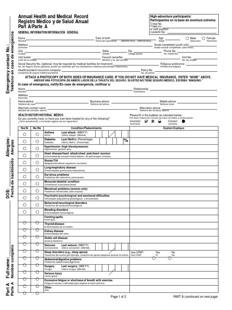 USSACP Form 002 - Hoja de Historial Medico (New) | PDF | Alergia ...