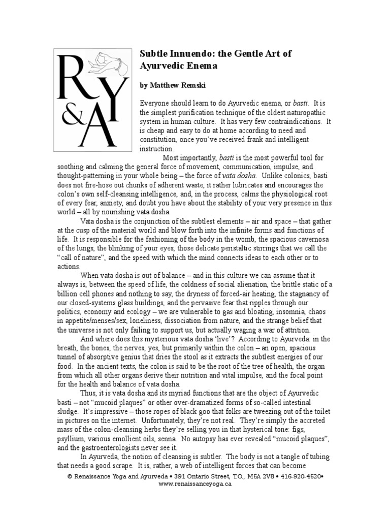 Ayurvedic Enema PDF Ayurveda Gastroenterology