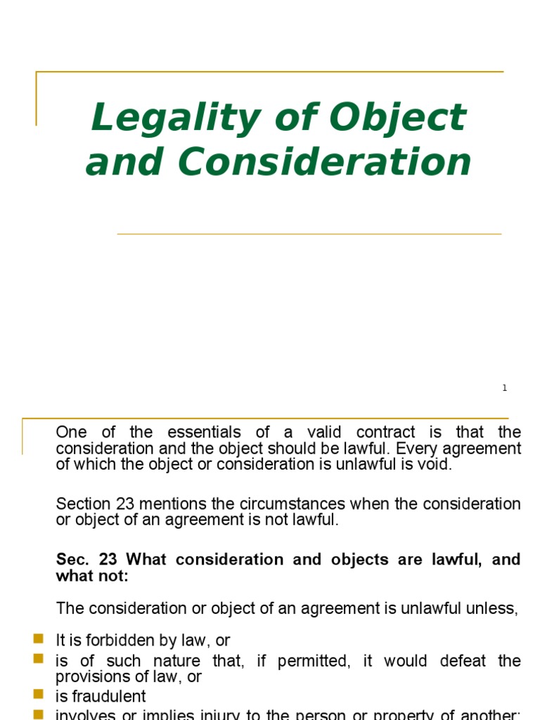 Legality of Object and Consideration Consideration Business Law