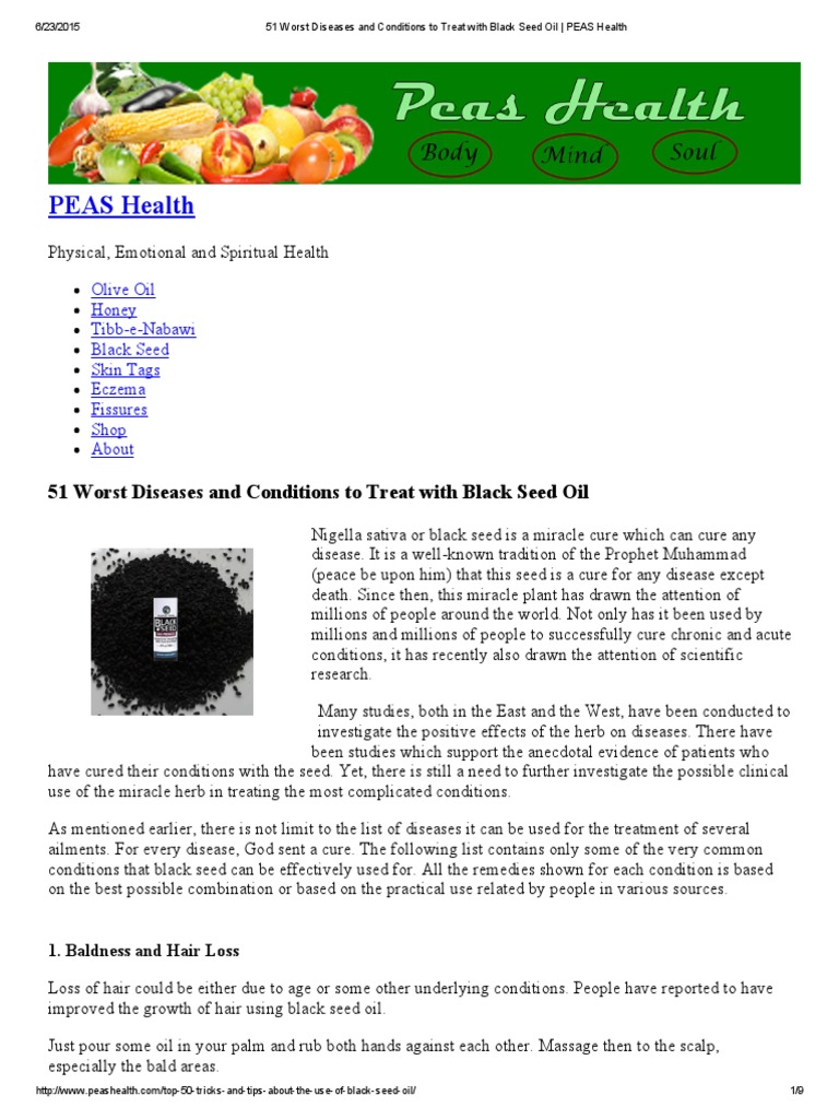 51 Worst Diseases and Conditions To Treat With Black Seed Oil PDF