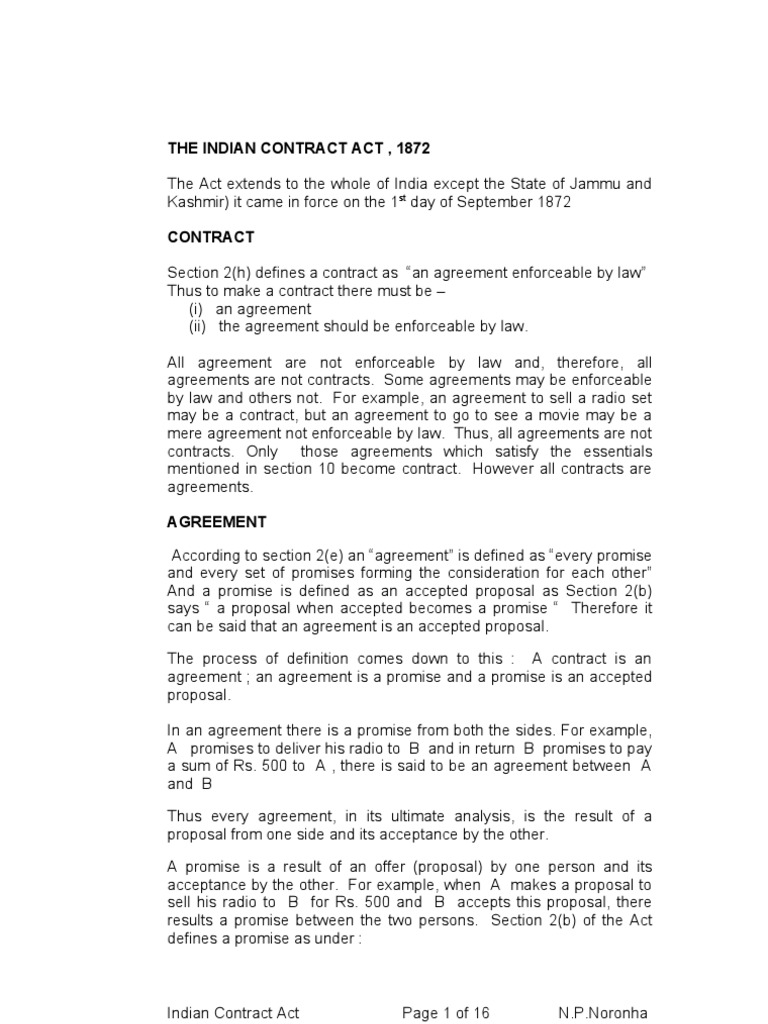 The Indian Contract Act | PDF | Offer And Acceptance | Law Of Obligations